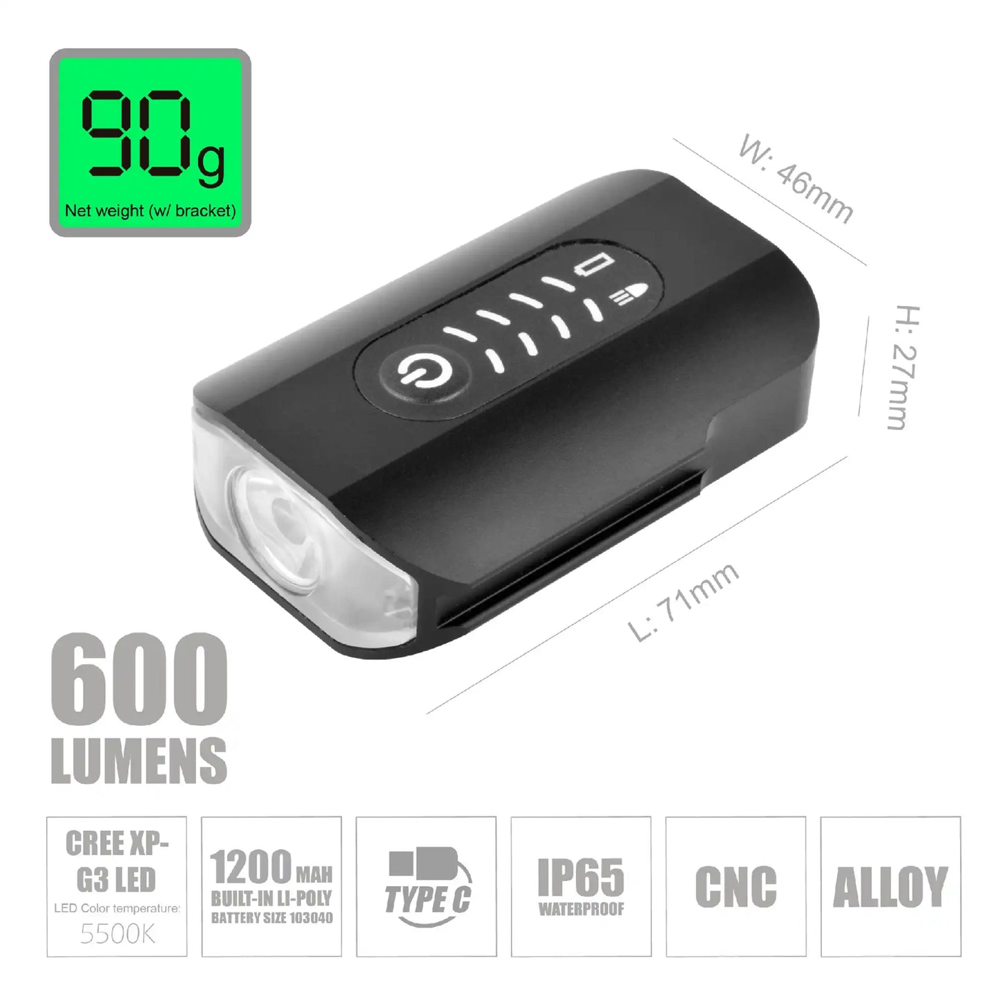 Luz Dianteira/Traseira BRIVIGA DE 600LMc com SUPORTE PARA Capacete